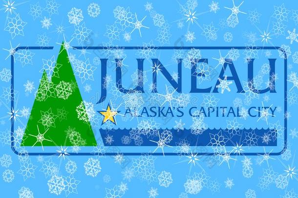 朱诺,美国阿拉斯加州冬雪花旗背景.统一的国家