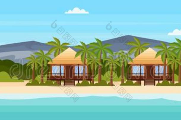 热带的岛和别墅平房旅馆向海滩海滨登上