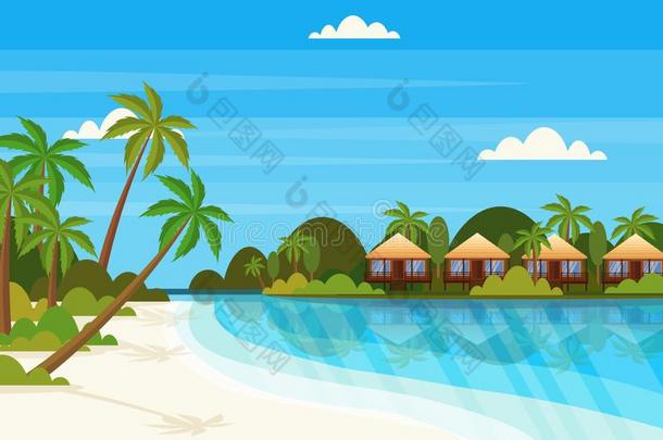 热带的岛和别墅平房旅馆向海滩海滨绿色的
