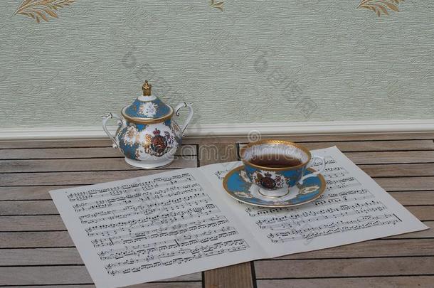 英语茶杯和茶杯托和食糖碗,好的骨头中国PeraltaOaksResearcCenter佩拉尔塔橡木研究中心
