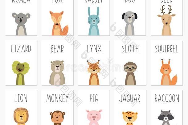 放置关于漂亮的动物海报,样板,卡,熊,兔子,树袋熊,英语字母表的第6个字母