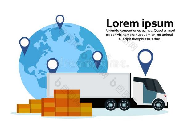 货物半独立式住宅货车海门口加标签于世界地图传送运送包袱油皮鞋