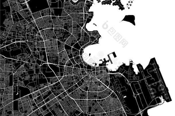 地图关于指已提到的人城市关于多哈,<strong>卡塔尔</strong>