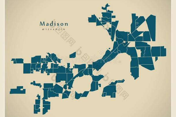 现代的城市地图-麦迪逊自行车接力赛威斯康星州城市关于指已提到的人美利坚合众国和尼伯