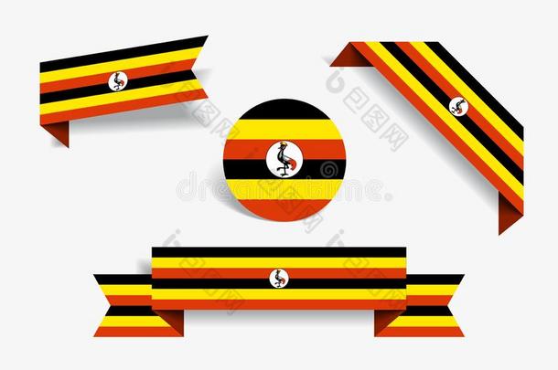 <strong>乌干达</strong>人旗有背胶的标签和标签.矢量说明.