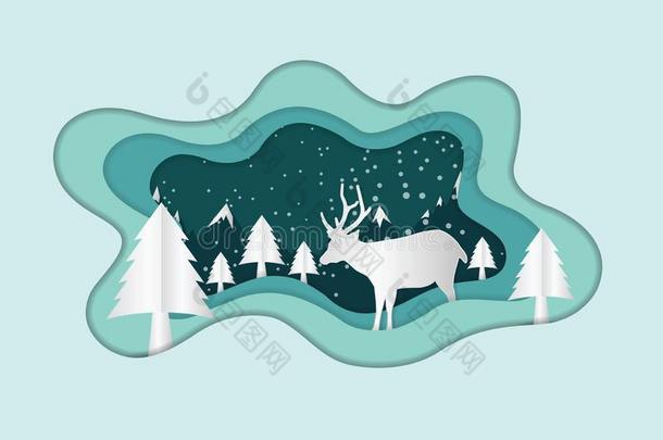愉快的圣诞节抽象的纸将切开说明关于雪和鹿