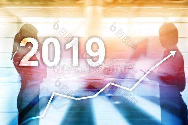 新的年2019财政的生长图表向模糊的商业后台
