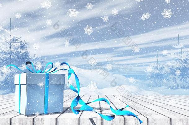 3英语字母表中的第四个字母圣诞节背景和赠品向木制的表反对下雪的