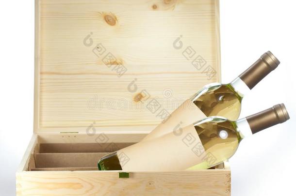 葡萄酒瓶子采用木制的盒特写镜头向白色的后座