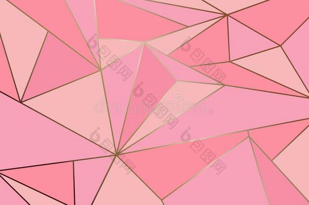 抽象的粉红色的多边形艺术的几何学的和<strong>金线条</strong>