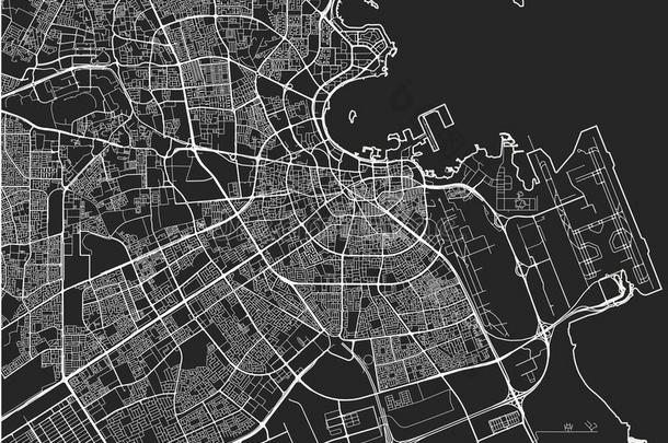 地图关于指已提到的人<strong>城市</strong>关于多哈,<strong>卡塔尔</strong>