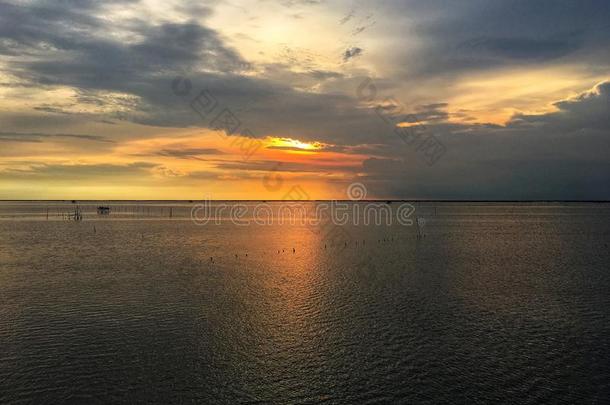 日落反映向指已提到的人海.软的集中背景