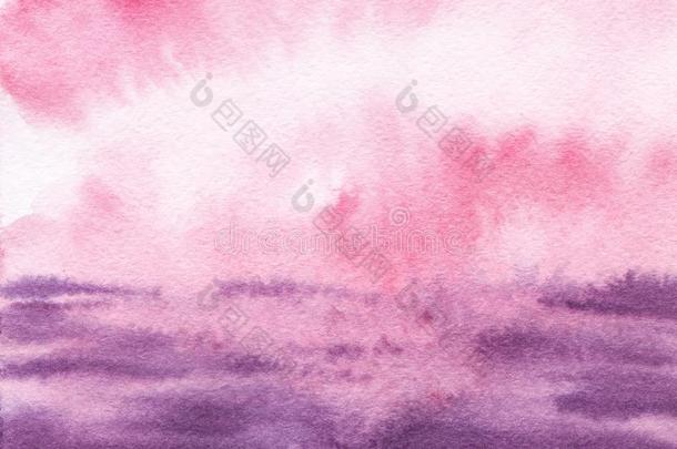 富有色彩的抽象的水彩风景背景.粉红色的,丁香花属,
