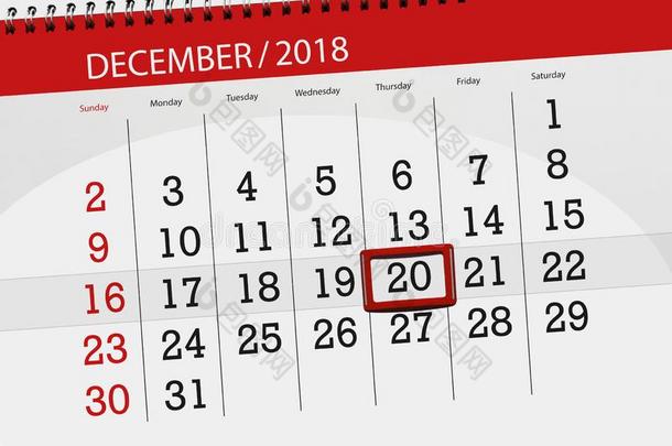 日历计划者为指已提到的人月12月2018,最后期限一天,Thursday星期四