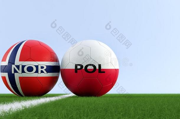 挪威versus对.波兰足球比赛-足球杂乱采用挪威和磁极的