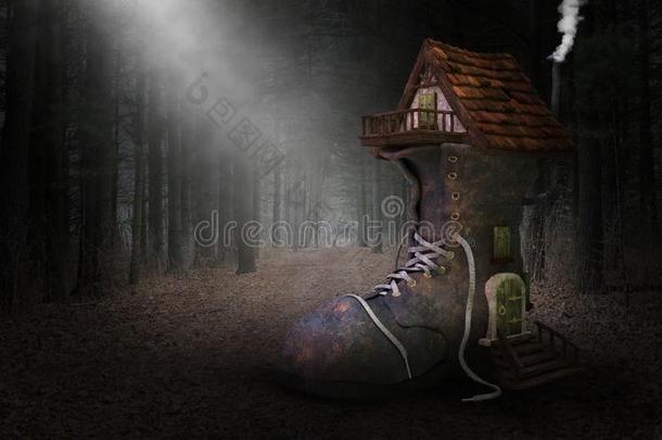故事书童话式的鞋房屋,家,森林,森林