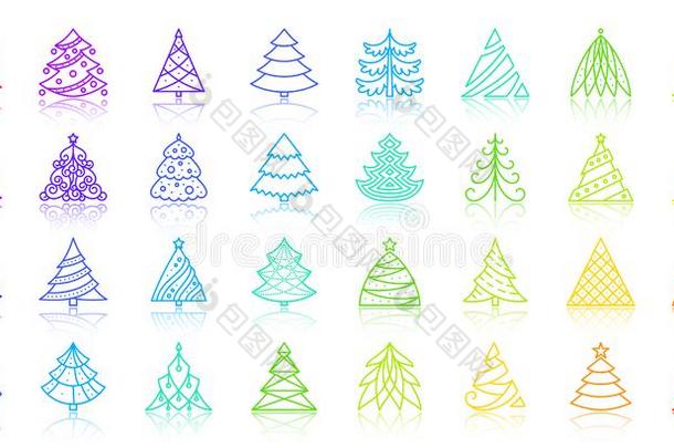 圣诞节树简单的颜色线条偶像矢量放置