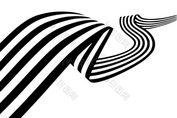 抽象的黑的和白色的条纹平滑地弯曲的带几何图形
