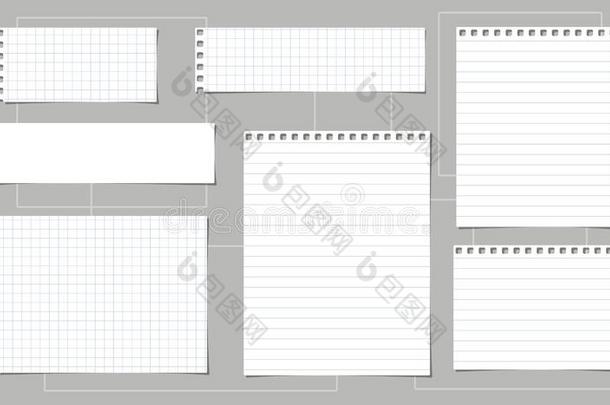 白色的笔记簿纸,有衬里的和正方形的笔记纸条刺