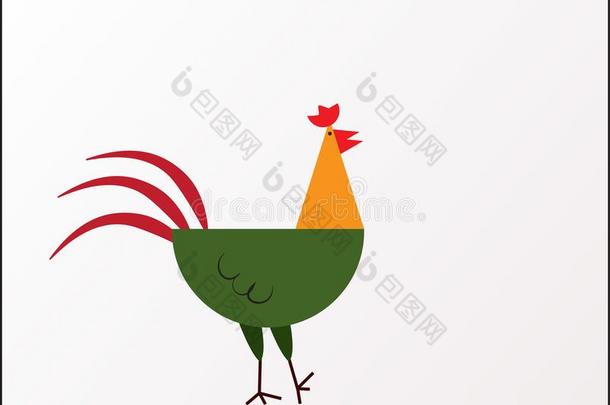 漂亮的和有趣的富有色彩的农场公鸡,鸡,公鸡,公鸡erel,英语字母表的第3个字母