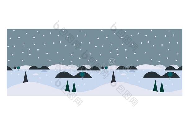 美丽的冬风景,下雪和松树树,下雪的天然的