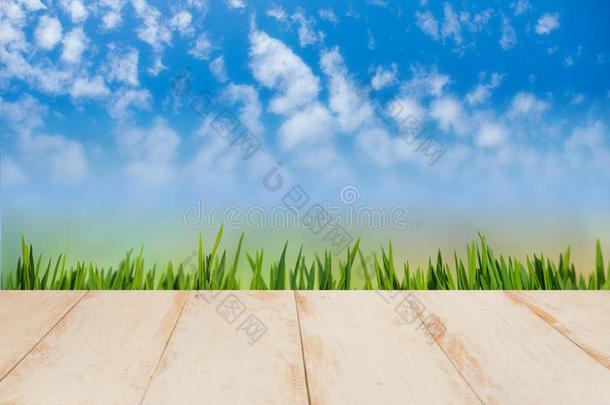 木制的板向草背景关-在上面