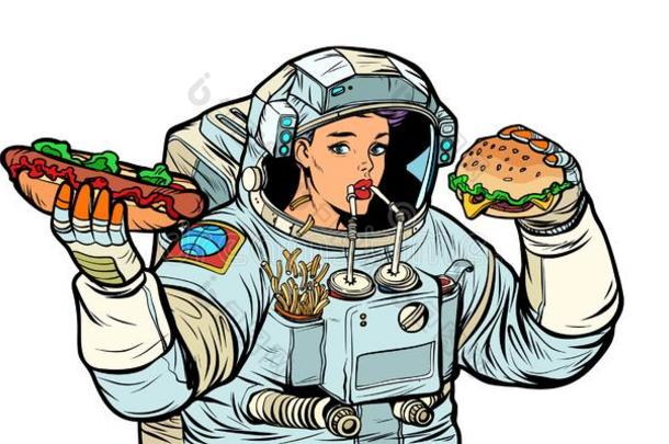 女人宇航员食物.可<strong>乐果</strong>树,热的狗和汉堡包快的食物.伊斯拉特