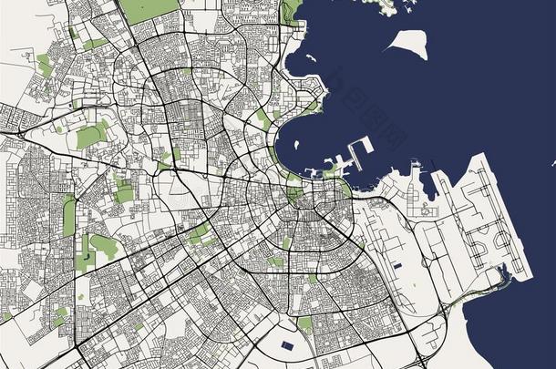 地图关于指已提到的人城市关于多哈,卡塔尔
