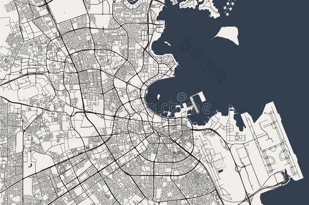 地图关于指已提到的人城市关于多哈,卡塔尔