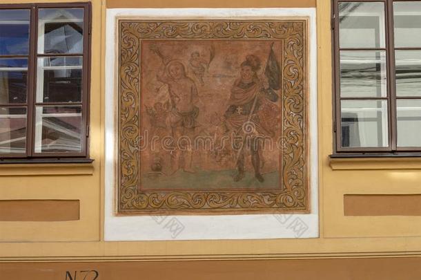 圣人般的人塞巴斯蒂安<strong>墙绘</strong>画,塞斯基克鲁姆洛夫,捷克人共和国