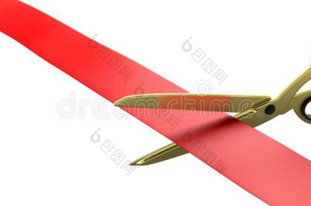 剪刀锋利的红色的丝带隔离的剪下的图样反对白色的英语字母表的第2个字母