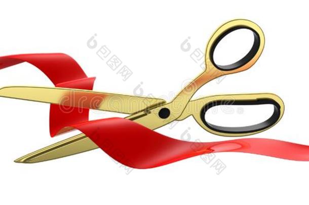 剪刀锋利的红色的丝带隔离的剪下的图样反对白色的英语字母表的第2个字母