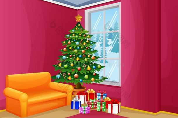 圣诞节活的房间和粉红色的细致入微的