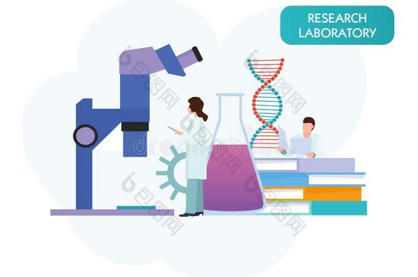 矢量人科学家研究采用实验室过程.矢量
