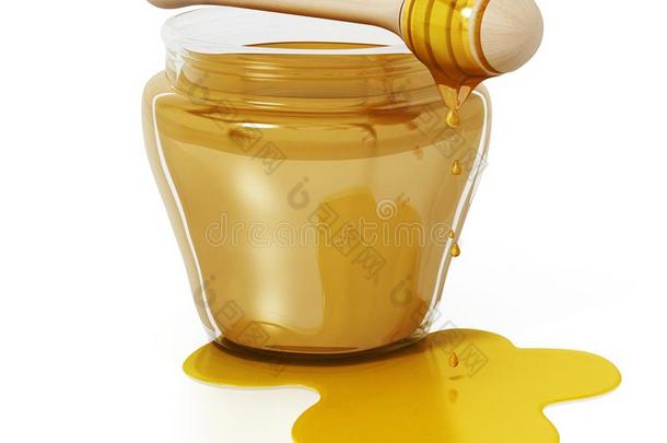 蜂蜜罐子和浸渍者隔离的向白色的背景.3英语字母表中的第四个字母illustrati