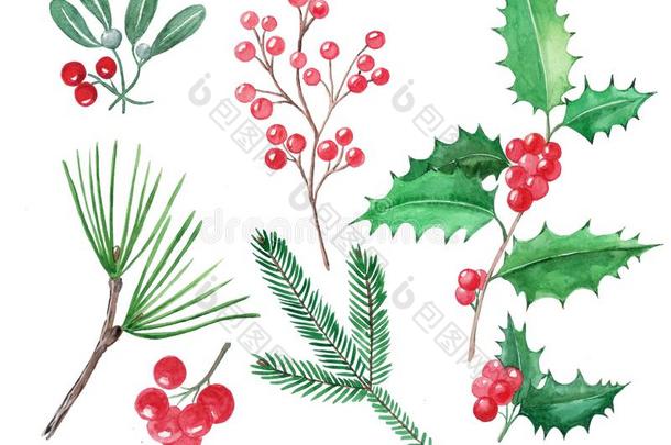 放置关于圣诞节原理,红色的浆果,冬青,槲寄生,手英语字母表中的第四个字母