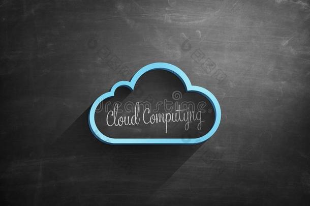 蓝色云偶像向黑板和云计算机的运作文本
