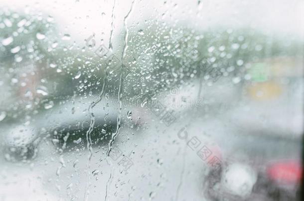 雨落下向指已提到的人窗向一公众的公共汽车.精心选择的集中
