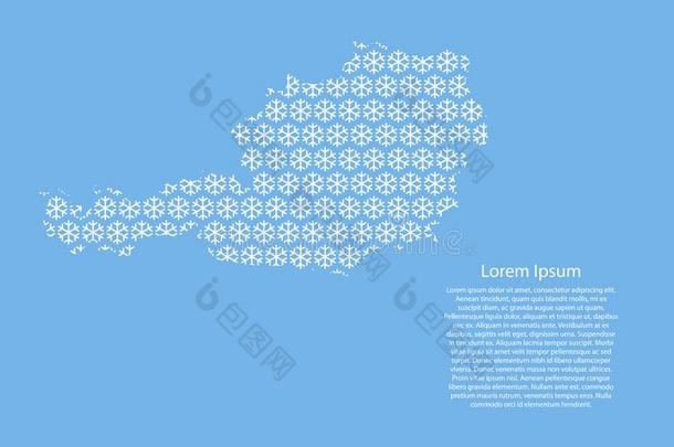 奥地利地图抽象的纲要的从白色的雪花模式decrease减少