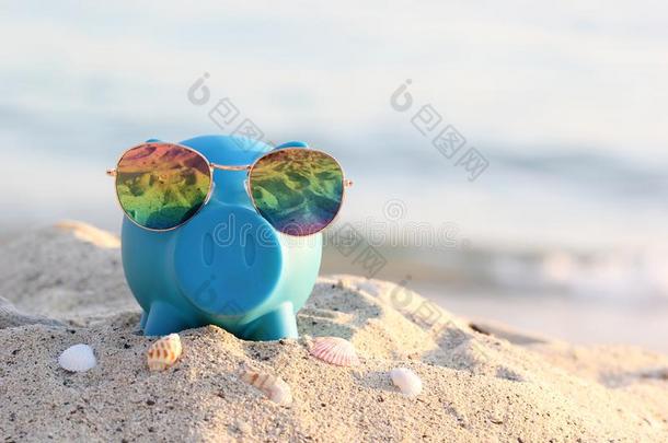 蓝色小猪银行和太阳镜向海海滩,节约计划FaroeIslands法罗群岛