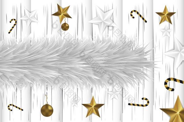 圣诞节白色的木制的背景.和冷杉树枝,金色的玩具,