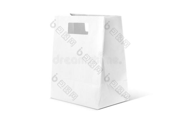 白色的购物纸袋隔离的向白色的背景