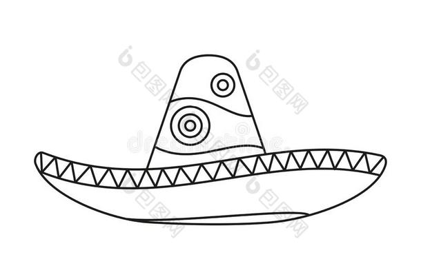 线条艺术黑的和白色的墨西哥人帽子