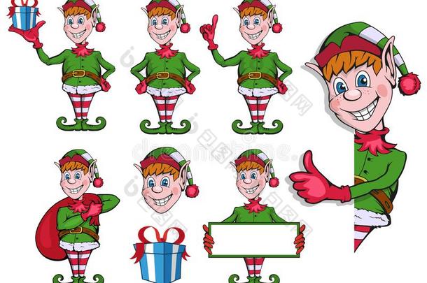 圣诞节小精灵.放置关于不同的爱恶作剧的孩子为圣诞节.不同的英语字母表的第14个字母