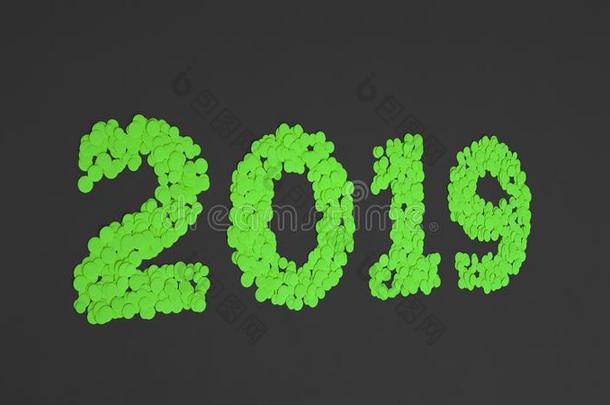 2019数字使从绿色的五彩纸屑