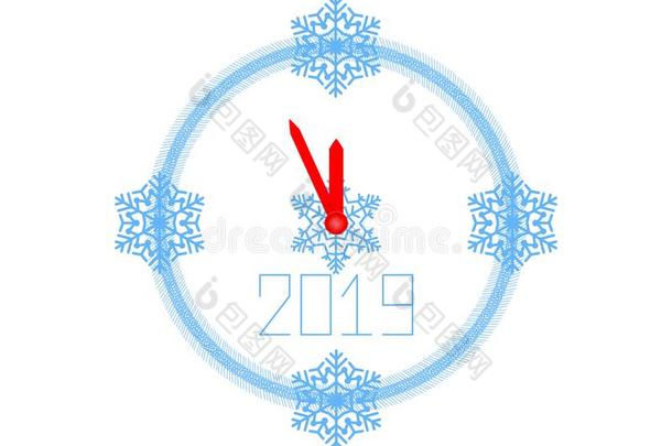 新的年<strong>2019</strong>钟和<strong>红色</strong>的箭和蓝色雪花.矢量