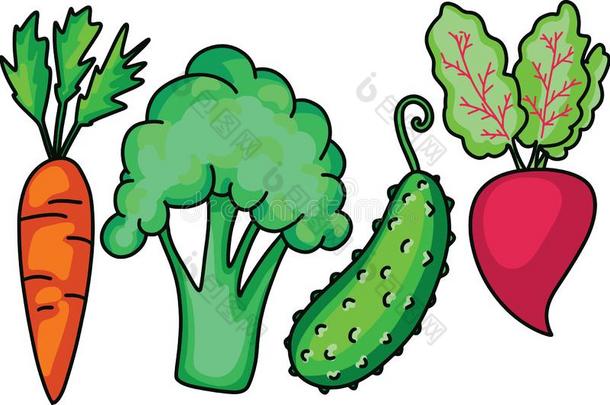 心不在焉地乱写乱画花园蔬菜放置和胡萝卜花椰菜黄瓜甜菜.