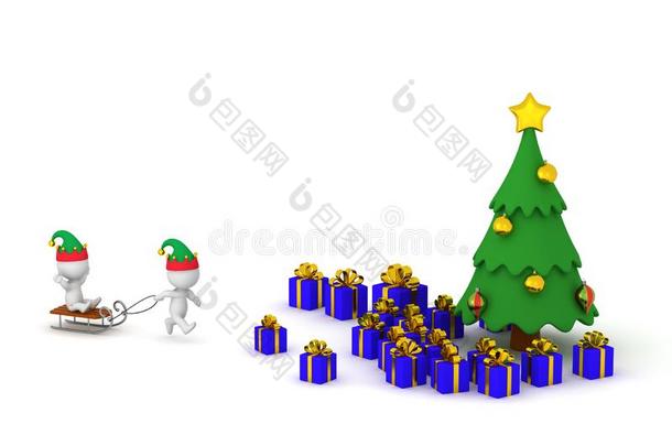 3英语字母表中的第四个字母字符采用<strong>小精灵帽子</strong>和雪橇和圣诞节树和赠品