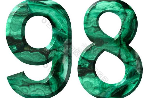 阿拉伯的数词<strong>98</strong>,num.九十num.八,从自然的绿色的孔雀石,我