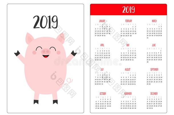 漂亮的<strong>猪猪</strong>gy.口袋日历布局2019新的年.一星期开始